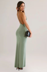 Modal Plunge Backless Maxi Dress in Sage Green