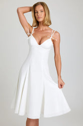 Bow-Detail A-Line Midi Dress in White