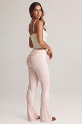 Modal Foldover Mid-Rise Flared Trousers in Stripe Print