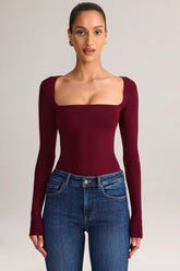 Modal Square-Neck Long-Sleeve Top in Wine
