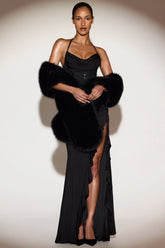 Faux-Fur Wrap Stole in Black