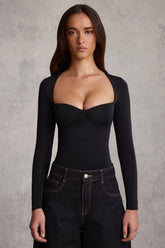 Soft Jersey SweRuched Long-Sleeve Top in Black