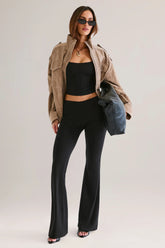 Modal Mid-Rise Flared Trousers in Black