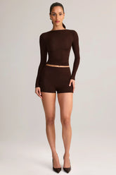 Modal High-Rise Bodycon Mini Shorts in Chocolate Brown