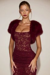 Faux-Fur Short Sleeve Bolero in Wine Red