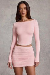 Modal Boat-Neck Long-Sleeve Top in Pink