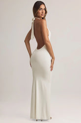 Modal Halterneck Maxi Dress in White