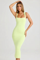 Modal Square-Neck Bodycon Midi Dress in Matcha Green