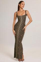Modal Square Neck Maxi Dress in Leopard Print