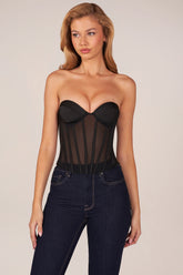Bandeau Lace-Up Corset Top in Black