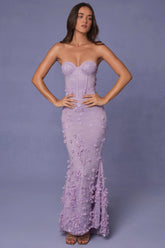 Lace-Up Corset Maxi Dress in Lilac