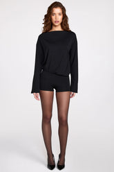 Modal Long-Sleeve Backless Romper in Black