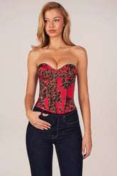 Bandeau Lace-Up Corset Top in Rose Leopard Print