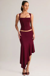 Modal Low-Rise Asymmetric Midaxi Skirt in Wine