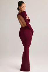 Modal Ruched Backless Maxi Dress in Wine