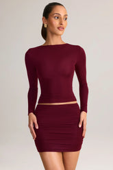 Modal Ruched Long-Sleeve Top in Wine