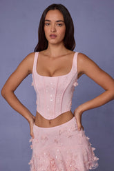 Embellished Lace-Up Corset Top in Soft Pink