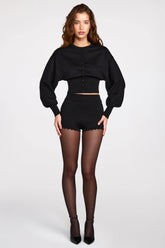 Knit Mid-Rise Mini Shorts in Black