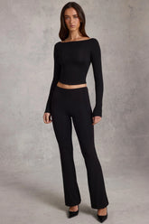 Modal Mid-Rise Flared Trousers in Black