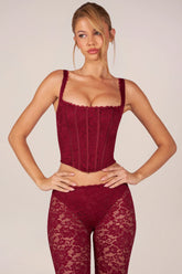 Lace-Up Corset Top in Cherry Red
