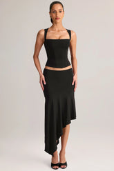 Modal Low-Rise Asymmetric Midaxi Skirt in Black