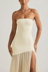 Asymmetric Strapless Fishtail Maxi Dress in Ivory