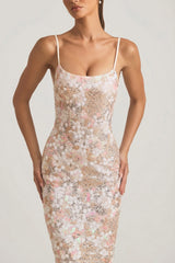 Embellished Scoop-Neck Backless Maxi Dress in Ivory