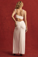 Textured Jersey Asymmetric Maxi Dress in White