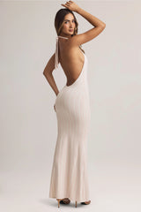 Modal Halterneck Maxi Dress in Stripe Print