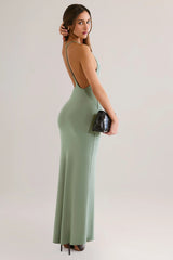 Modal Plunge Backless Maxi Dress in Sage Green