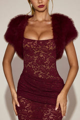 Faux-Fur Short Sleeve Bolero in Wine Red