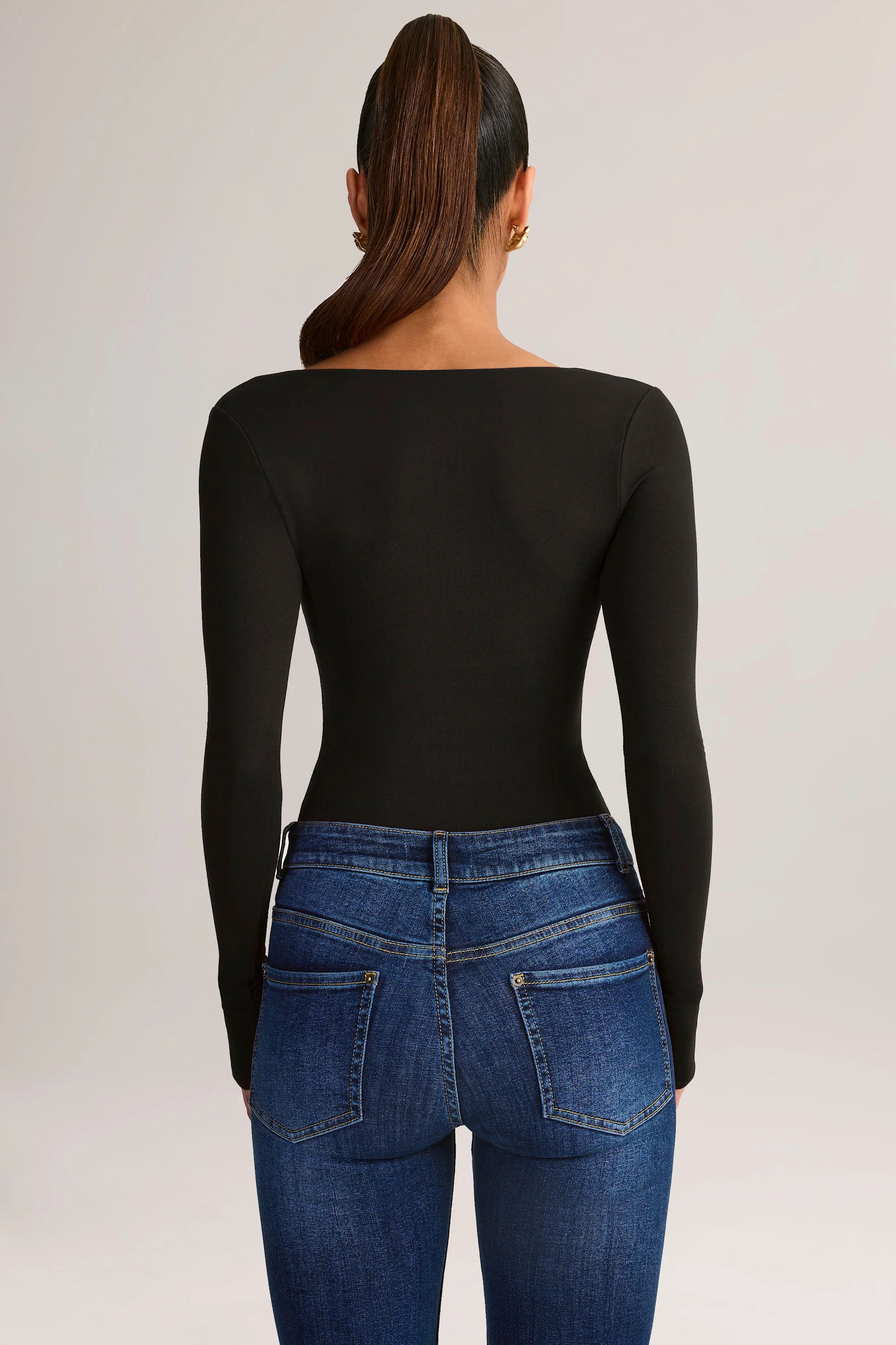 Modal Square-Neck Long-Sleeve Top in Black