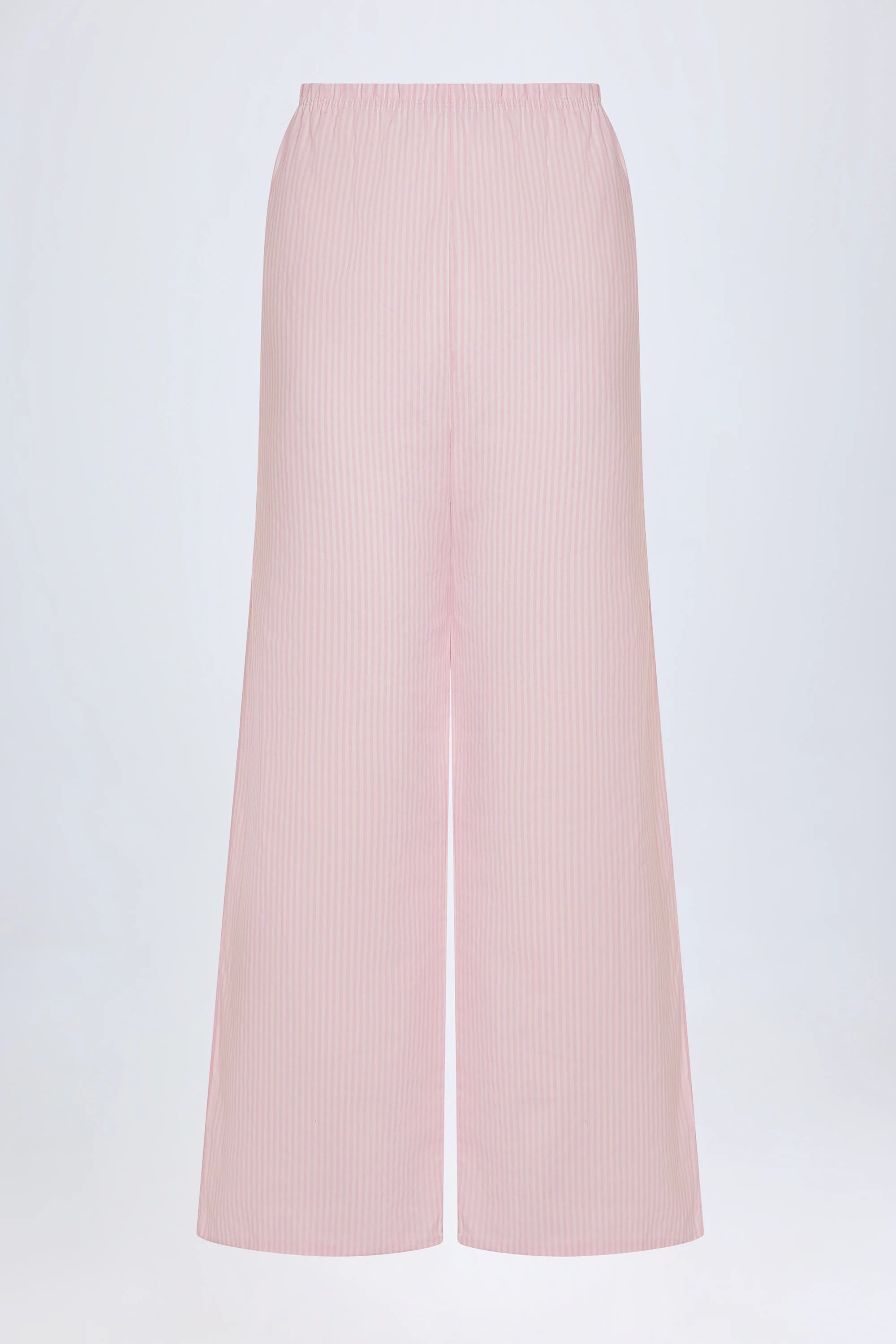 Wide-Leg Cotton-Poplin Trousers in Pink White Stripe