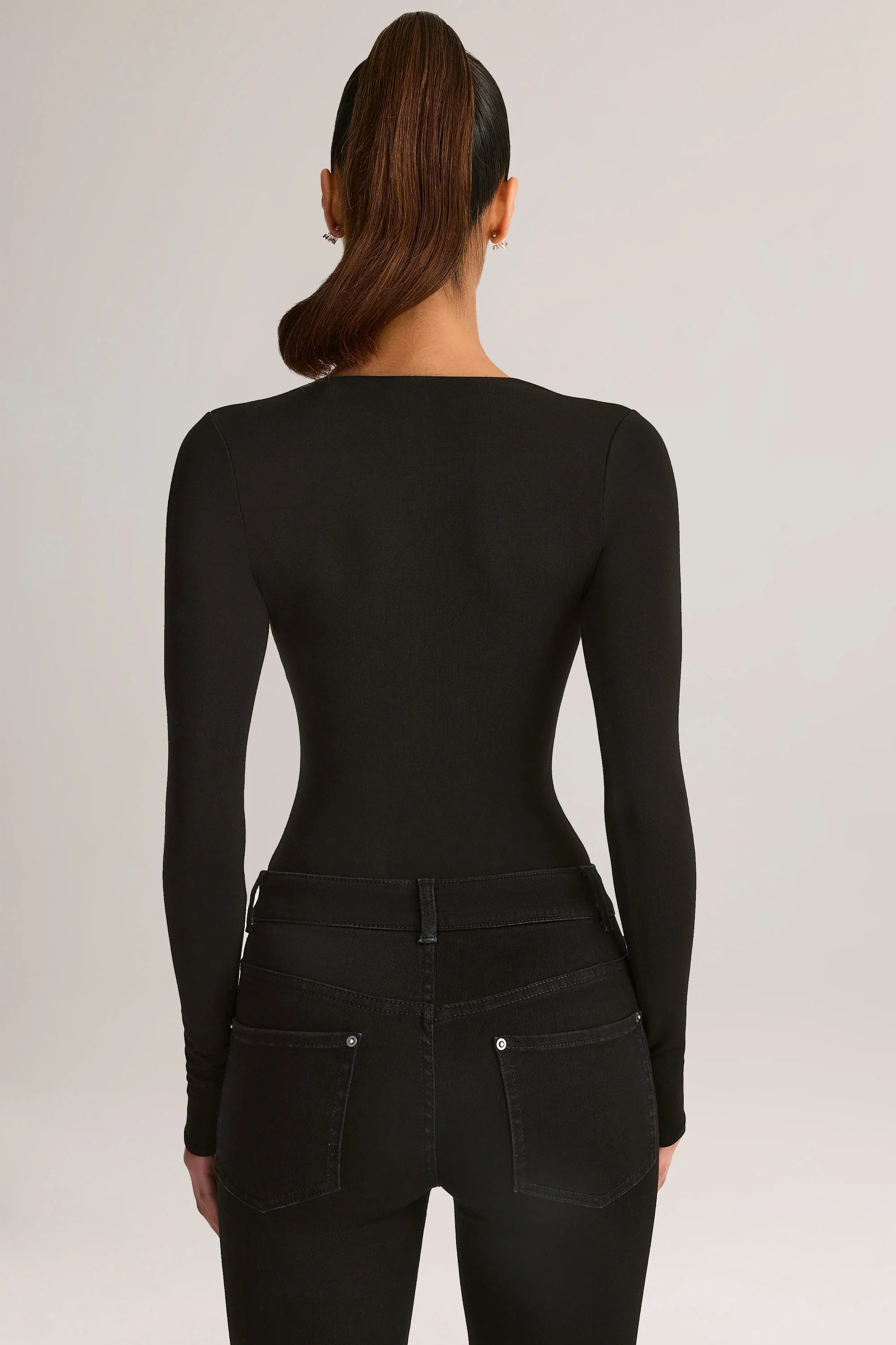 Modal Plunge Long-Sleeve Bodysuit in Black