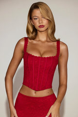 Lace Soft-Scoop Corset Top in True Red