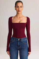 Modal Square-Neck Long-Sleeve Top in Wine