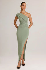 Modal Asymmetric Ruched Maxi Dress  in Sage Green