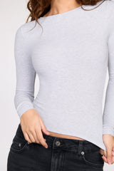 Ribbed Modal Ruched Long-Sleeve Top in Grey
