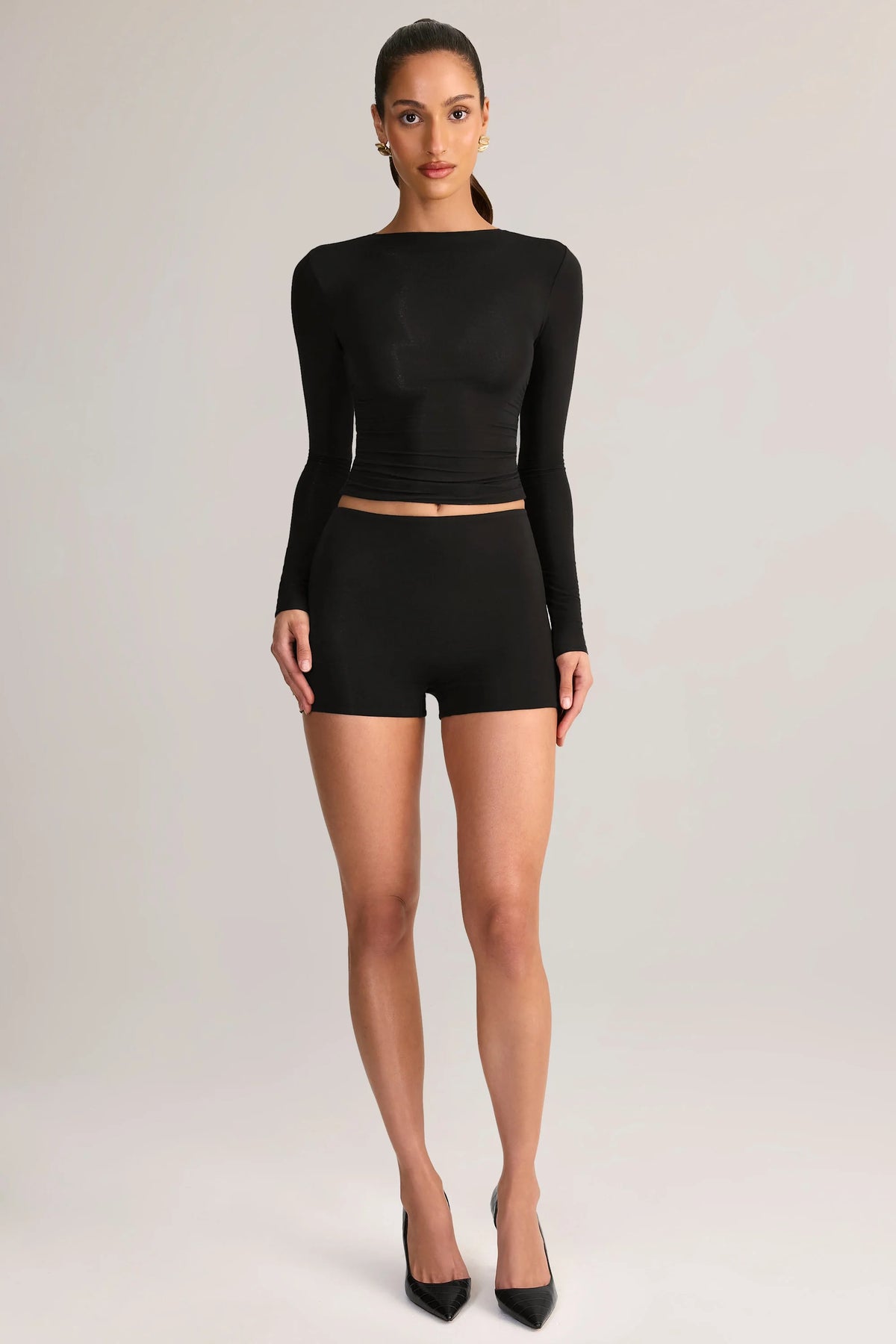 Modal High-Rise Bodycon Mini Shorts in Black