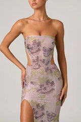 Embellished Cut-Out Fishtail Maxi Dress in Lilac