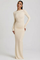 Modal Ruched Backless Maxi Dress in Ivory