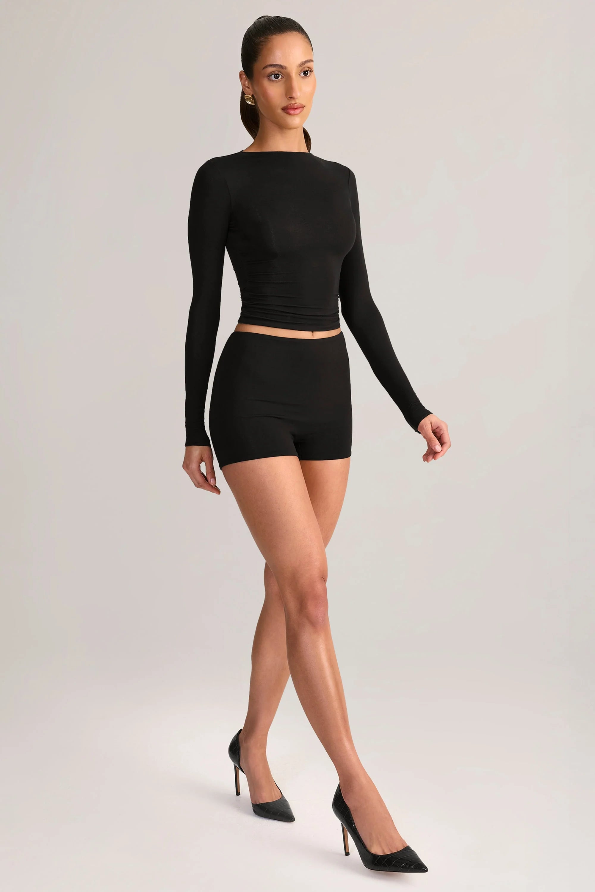 Modal High-Rise Bodycon Mini Shorts in Black