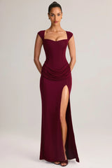 Modal Sweetheart-Neck Cowl-Waist Maxi Dress in Wine