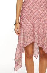 Milla Pink Plaid Hanky Hem Midi Dress