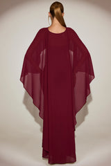 Sheer Chiffon Draped Cape in Wine Red