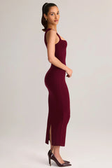 Modal Square-Neck Bodycon Midi Dress in Wine