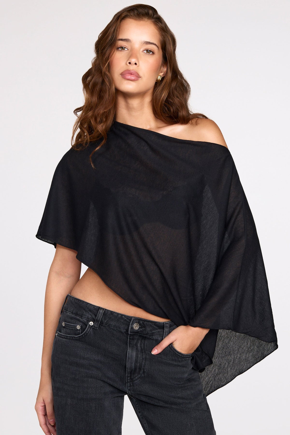 Sheer Jersey Poncho in Black