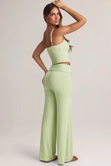 Modal Foldover Wide-Leg Trousers in Sage Green