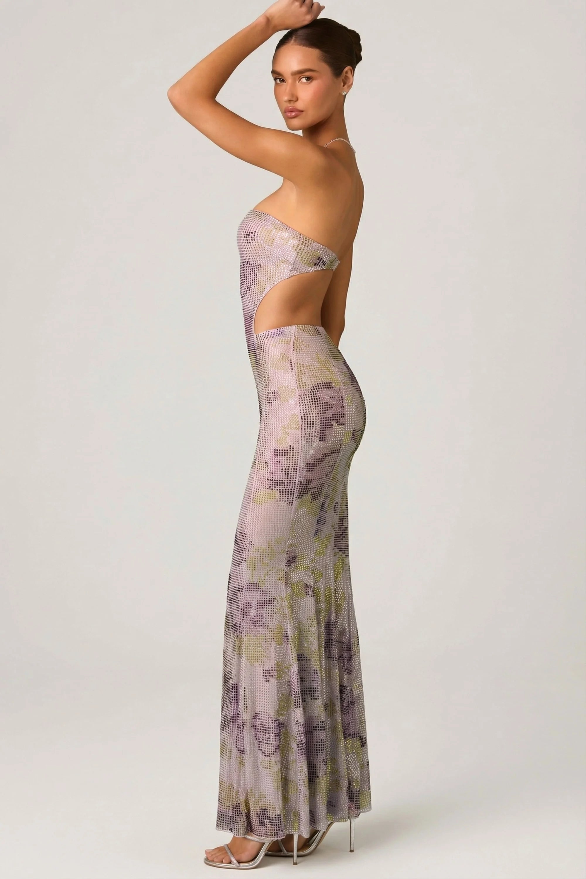 Embellished Cut-Out Fishtail Maxi Dress in Lilac