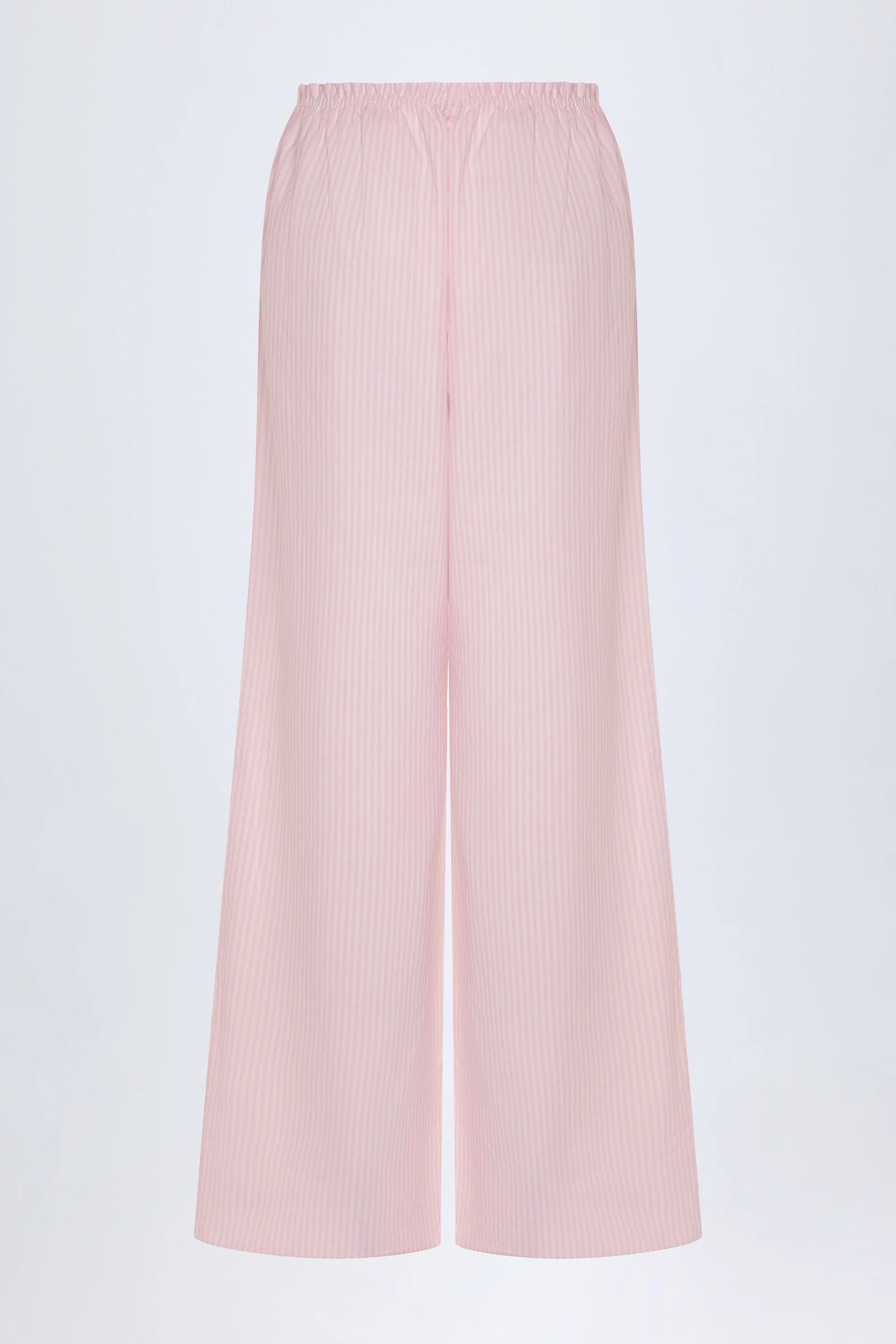 Wide-Leg Cotton-Poplin Trousers in Pink White Stripe